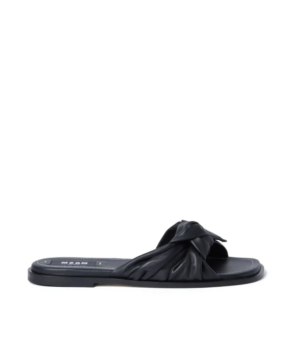 MSGM Ciabatta In Nappa Tinta Unita Con Fascia A Nodo Black New