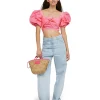 MSGM Crop Top In Cotone Con Maniche A Sbuffo Pink Cheap