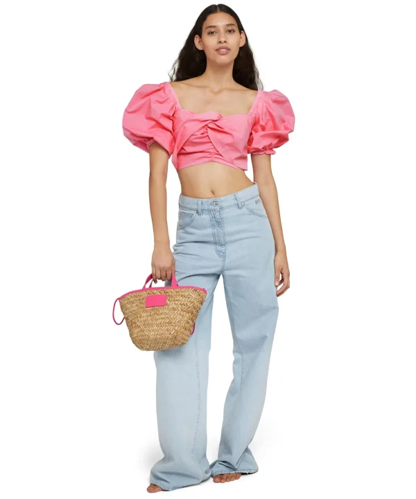 MSGM Crop Top In Cotone Con Maniche A Sbuffo Pink Cheap