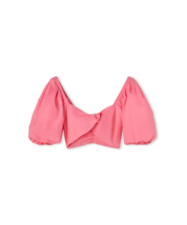 MSGM Crop Top In Cotone Con Maniche A Sbuffo Pink Cheap