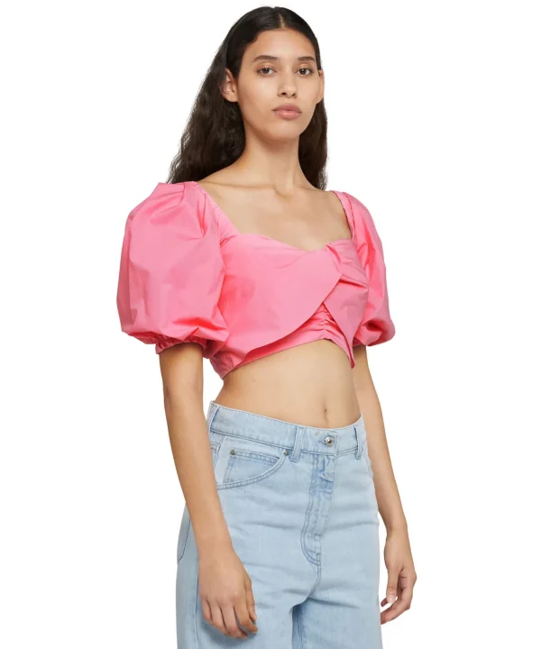 MSGM Crop Top In Cotone Con Maniche A Sbuffo Pink Cheap