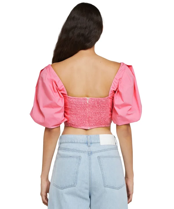 MSGM Crop Top In Cotone Con Maniche A Sbuffo Pink Cheap