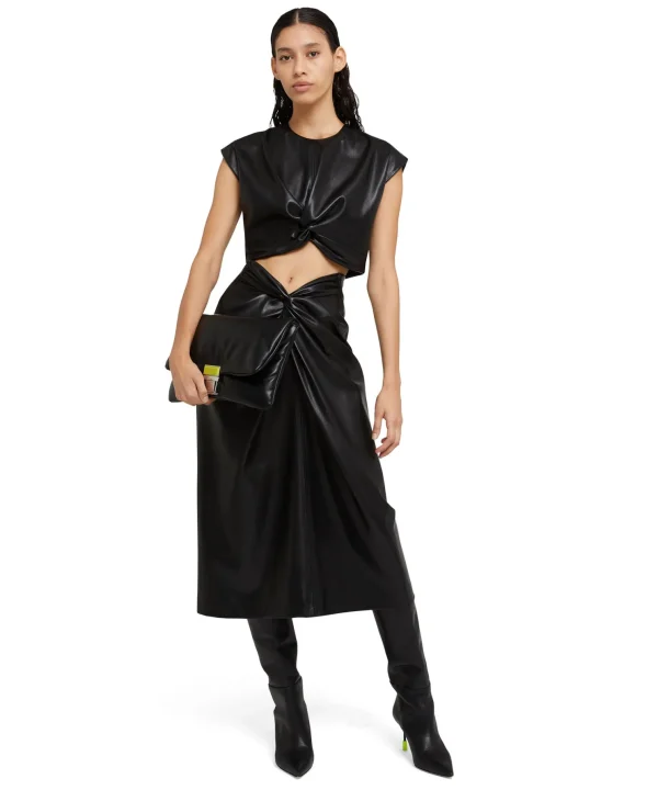 MSGM Crop Top In Eco-Pelle Con Dettaglio Incrocio Black Online