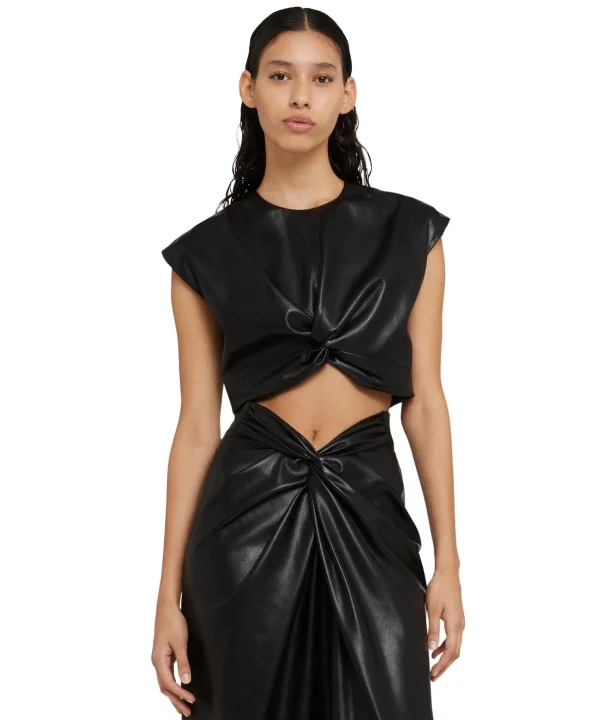 MSGM Crop Top In Eco-Pelle Con Dettaglio Incrocio Black Cheap