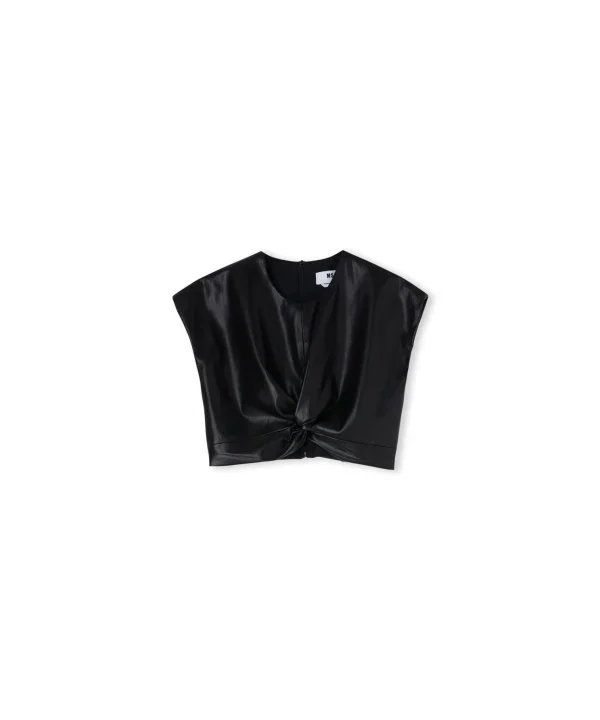 MSGM Crop Top In Eco-Pelle Con Dettaglio Incrocio Black Online