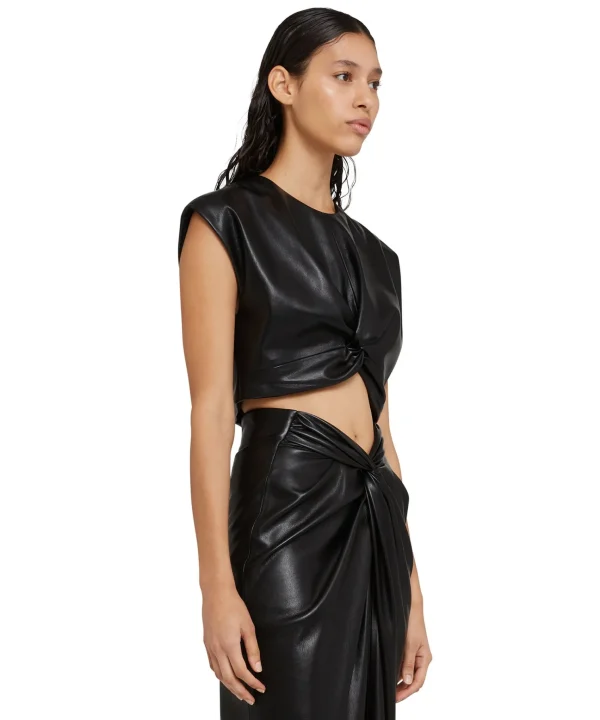 MSGM Crop Top In Eco-Pelle Con Dettaglio Incrocio Black Online