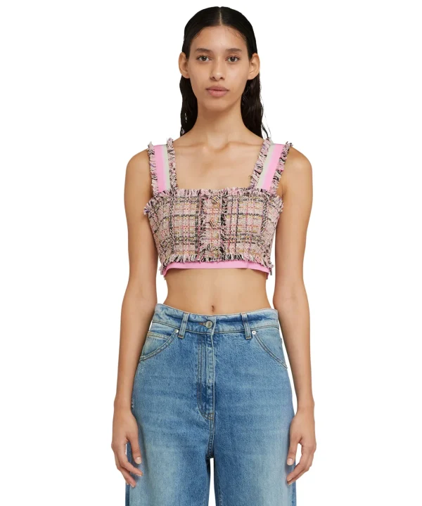 MSGM Crop Top In Tweed Pink Flash Sale