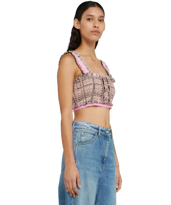 MSGM Crop Top In Tweed Pink Outlet