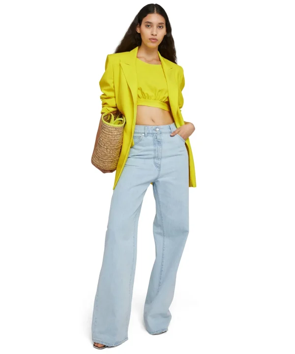 MSGM Crop Top In Viscosa Tinta Unita Con Fiocchi Laterali Lemon Yellow Online