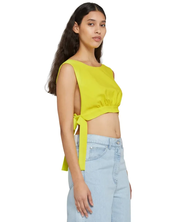 MSGM Crop Top In Viscosa Tinta Unita Con Fiocchi Laterali Lemon Yellow Online