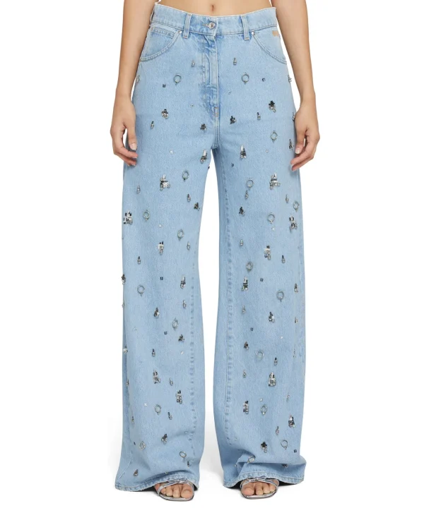 MSGM Denim Taglio Straight Con Dettagli Gioiello Applicati Blue Hot