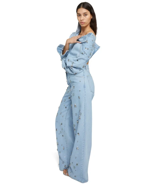 MSGM Denim Taglio Straight Con Dettagli Gioiello Applicati Blue Sale