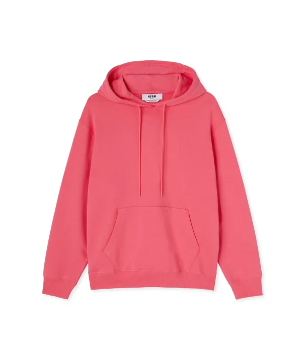 MSGM Felpa Con Cappuccio In Cotone Tinta Unita Con Logo Fucsia New