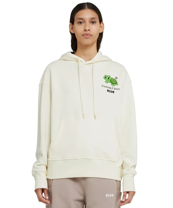 MSGM Felpa Con Cappuccio In Cotone Organico Della Capsule Fantastic Gree Cream Sale