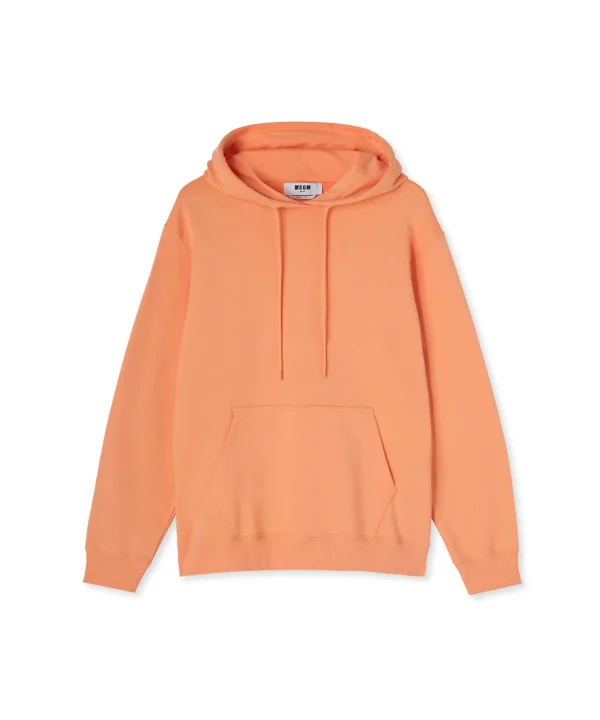 MSGM Felpa Con Cappuccio In Cotone Tinta Unita Con Logo Orange New