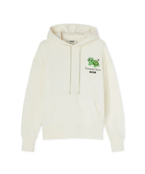 MSGM Felpa Con Cappuccio In Cotone Organico Della Capsule Fantastic Gree Cream Sale