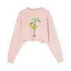 MSGM Felpa Crop Girocollo In Cotone Con Grafica "Cocktail Cat" Baby Pink Store