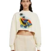 MSGM Felpa Crop Girocollo In Cotone Tinta Unita Con Grafica " Sunset" Cream Clearance