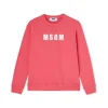 MSGM Felpa Girocollo In Cotone Tinta Unita Con Logo Fucsia Flash Sale