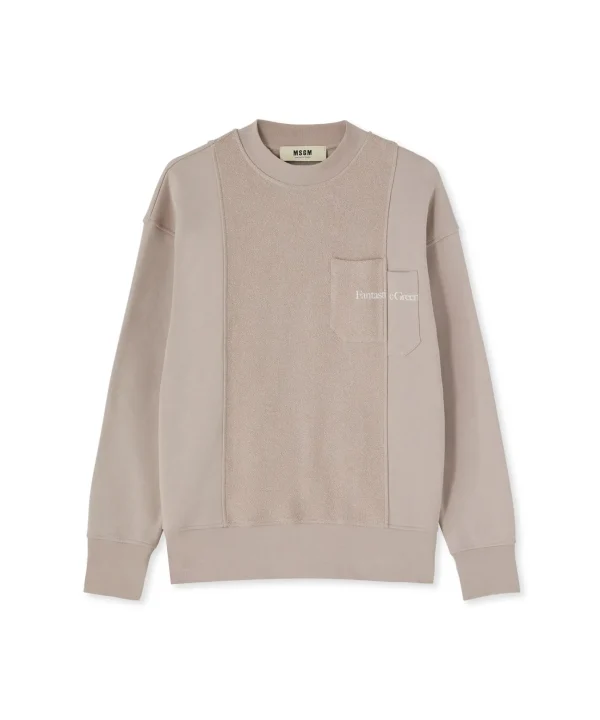 MSGM Felpa Girocollo In Cotone Organico Della Capsule Fantastic Green Beige Best