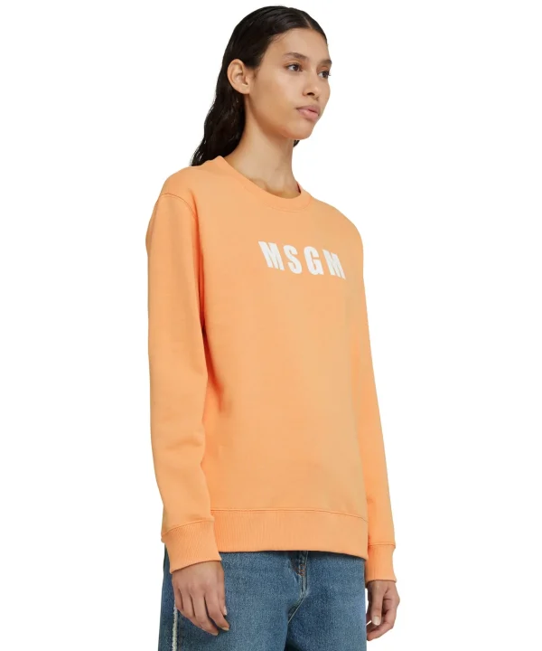 MSGM Felpa Girocollo In Cotone Tinta Unita Con Logo Orange New