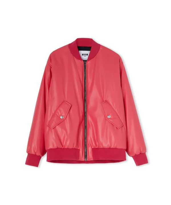 MSGM Giacca Bomber In Eco-Nappa Dark Pink Flash Sale