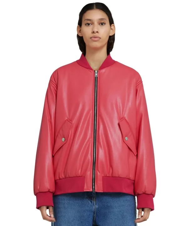 MSGM Giacca Bomber In Eco-Nappa Dark Pink Flash Sale