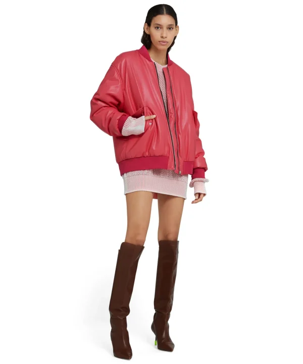 MSGM Giacca Bomber In Eco-Nappa Dark Pink Flash Sale