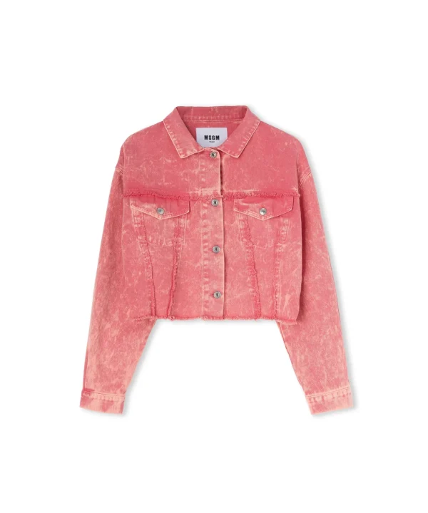 MSGM Giacca Crop In Denim Con Lavorazione "Marble Bull" Lillac Sale