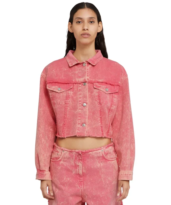 MSGM Giacca Crop In Denim Con Lavorazione "Marble Bull" Lillac Sale