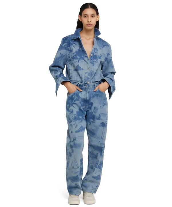 MSGM Giacca Crop In Denim Con Lavorazione "Surfer" A Laser Blue Fashion