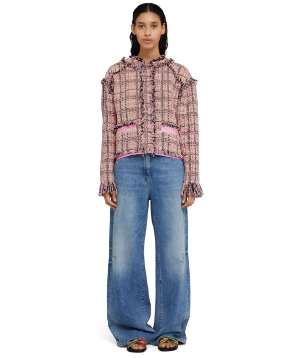 MSGM Giacca Crop In Tweed Con Collo Rotondo Pink Cheap