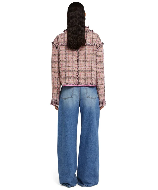 MSGM Giacca Crop In Tweed Con Collo Rotondo Pink Cheap