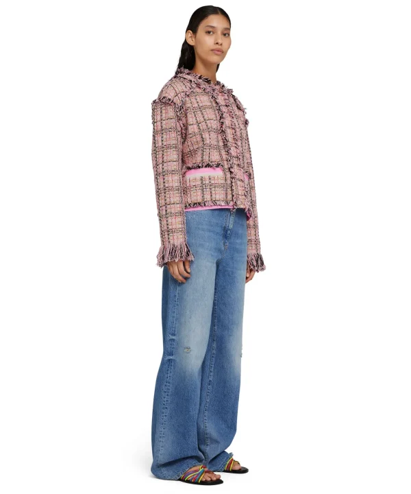 MSGM Giacca Crop In Tweed Con Collo Rotondo Pink Cheap