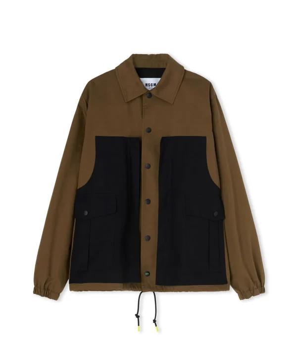 MSGM Giacca Worker In Cotone Colorblock Olive Green Clearance