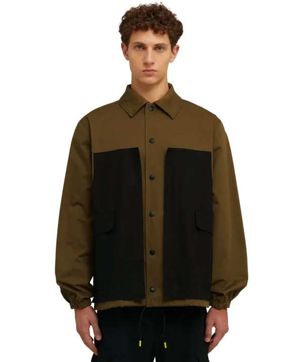 MSGM Giacca Worker In Cotone Colorblock Olive Green Clearance