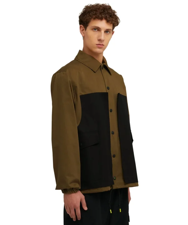 MSGM Giacca Worker In Cotone Colorblock Olive Green Clearance