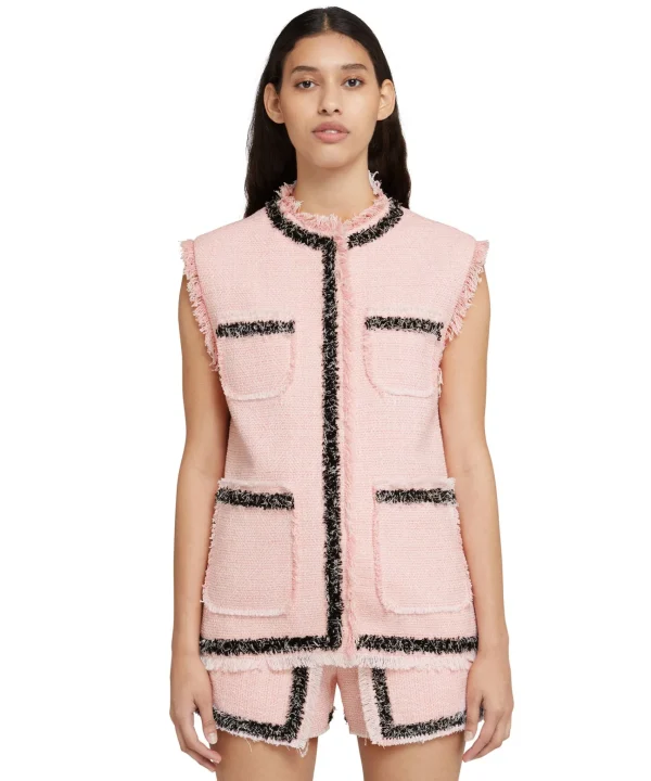 MSGM Gilet In Cotone Tweed Con Bordo Trimmed Pink Cheap