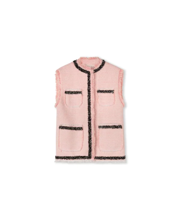 MSGM Gilet In Cotone Tweed Con Bordo Trimmed Pink Cheap