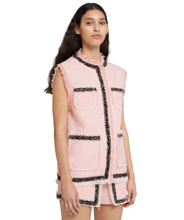 MSGM Gilet In Cotone Tweed Con Bordo Trimmed Pink Cheap