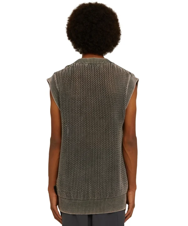 MSGM Giletin In Maglia Di Cotone Overdyed Con Lavorazione A Rete Military Green Store