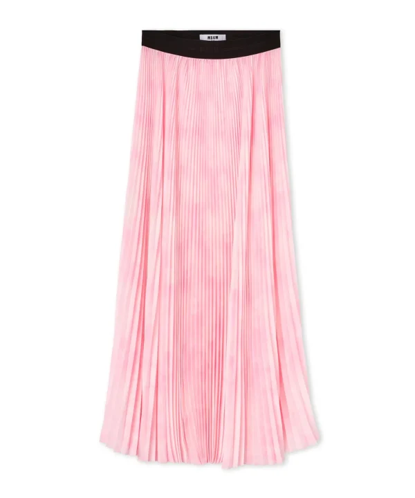 MSGM Gonna Lunga Plissettata In Crepe De Chine Pink Cheap