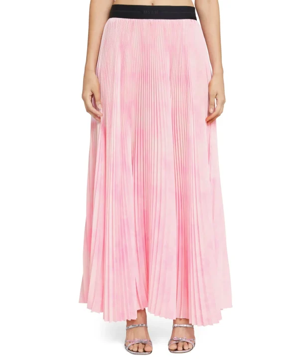 MSGM Gonna Lunga Plissettata In Crepe De Chine Pink Cheap