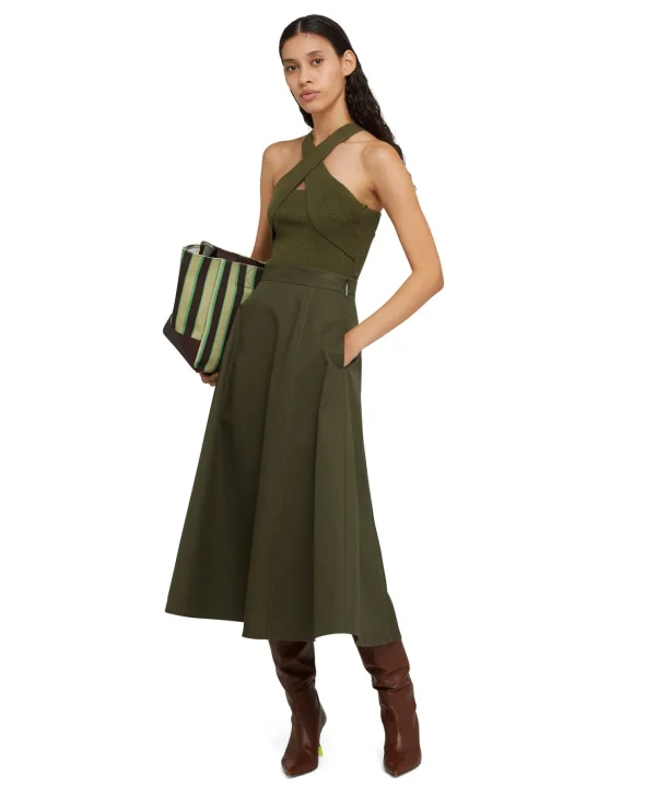 MSGM Gonna Midi A Ruota In Cotone Military Green Best