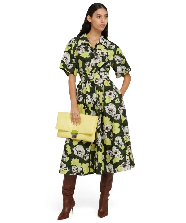 MSGM Gonna Midi A Ruota In Cotone Popeline Con Fantasia "Camo Hibiscus" Military Green Cheap