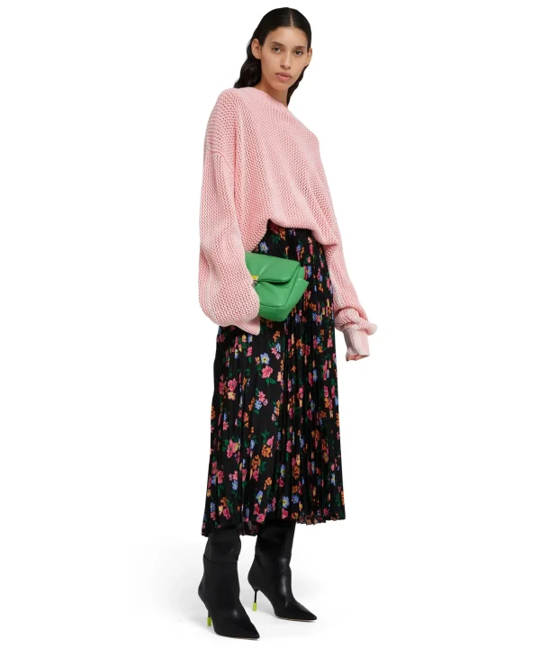 MSGM Gonna Midi Plisse Con Stampa "Fresh Bouquet Techno" Black Hot