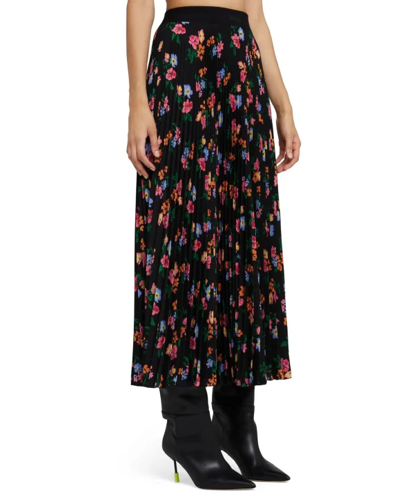 MSGM Gonna Midi Plisse Con Stampa "Fresh Bouquet Techno" Black Hot