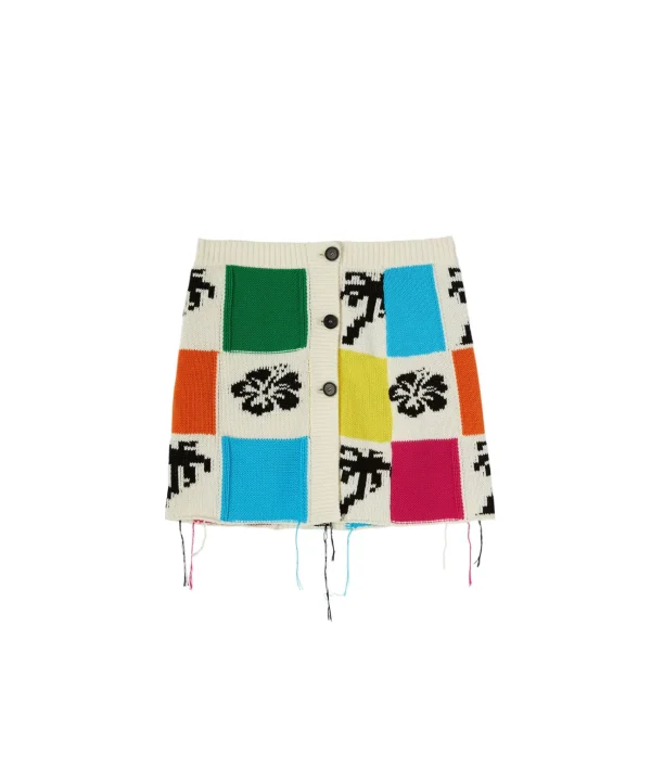 MSGM Gonna Mini In Maglia Patchwork Con Intarsi Di Hibiscus E Palme Grey Best Sale