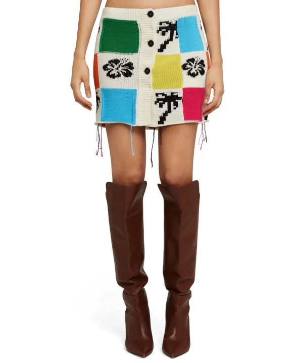 MSGM Gonna Mini In Maglia Patchwork Con Intarsi Di Hibiscus E Palme Grey Best Sale