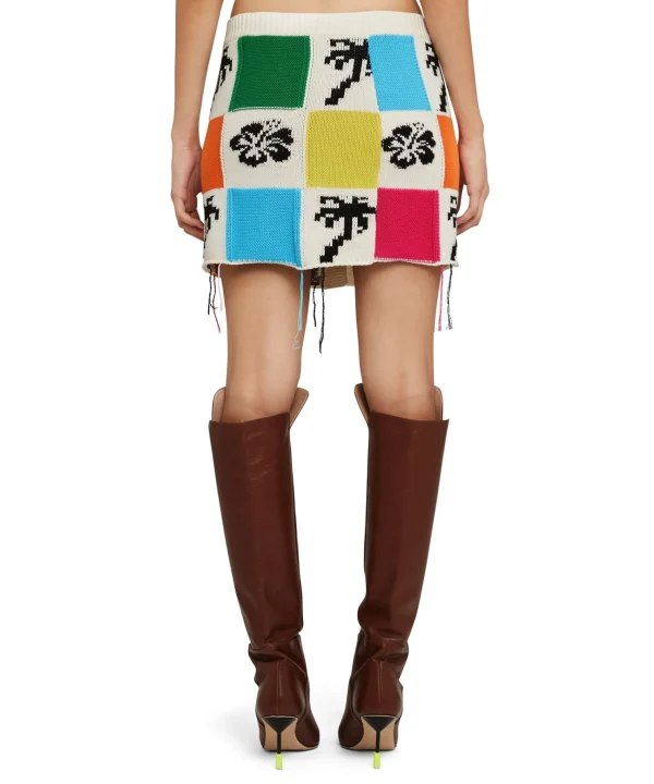 MSGM Gonna Mini In Maglia Patchwork Con Intarsi Di Hibiscus E Palme Grey Best Sale